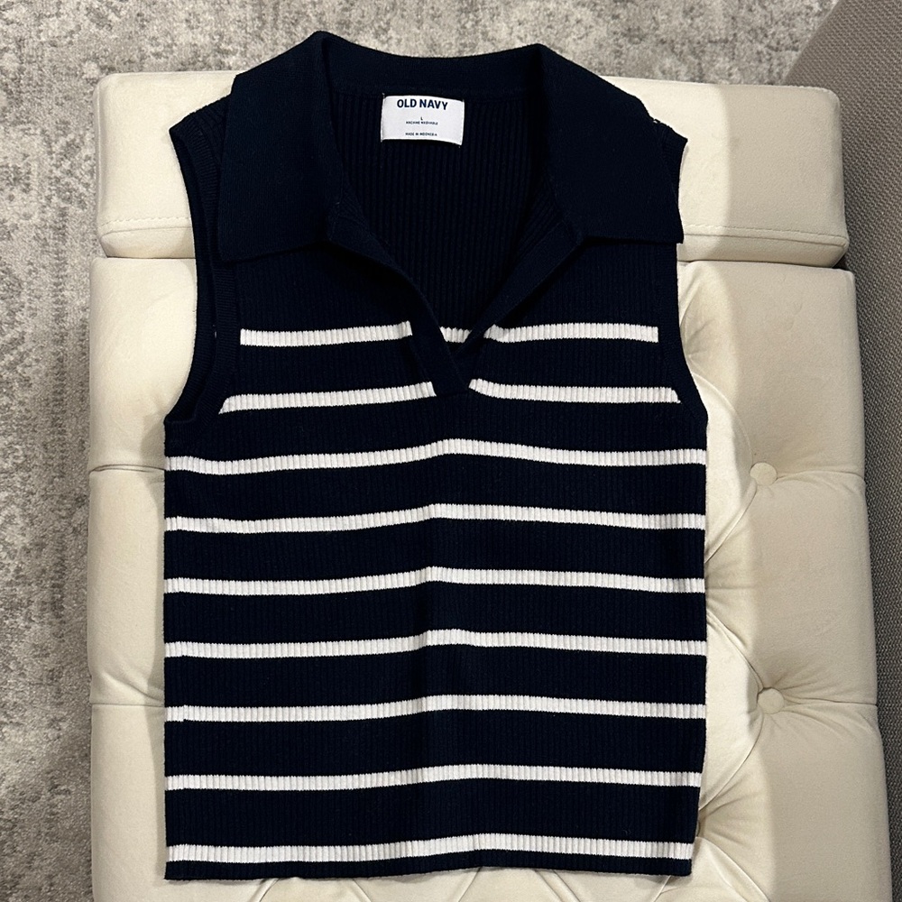 Old Navy Navy and White Striped Knit Top